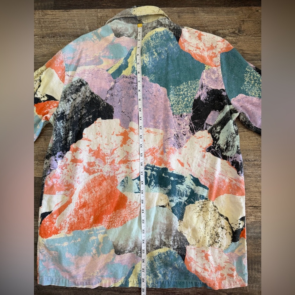 Zara Men’s Small Relaxed Fit Linen Blend Abstract colorful Resort Short Sleeve - Picture 7 of 8
